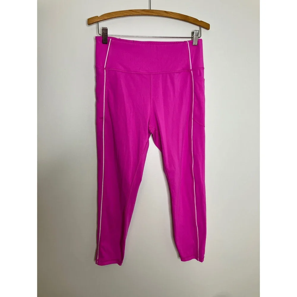 Victoria's Secret Leggings Womens L Short Pink Excellent Pockets Piping Cropped